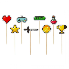 Gamer Game On díszítő pálca, topper 8 db-os party kellék
