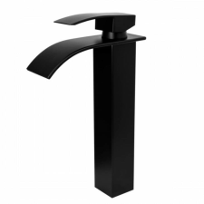 Gamma Elva magasított mosdó csaptelep vízesés alakú vízsugárral fekete, beépíthető csaptelep