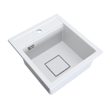 Gamma QUADRO 4550 gránit mosogató automata dugóemelő, szifonnal, fehér, beépíthető mosogatótálca