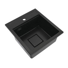 Gamma QUADRO 4550 gránit mosogató automata dugóemelő, szifonnal, fekete-aranyszemcsés, beépíthető mosogatótálca