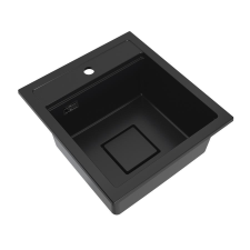 Gamma QUADRO 4550 gránit mosogató automata dugóemelő, szifonnal, fekete, beépíthető mosogatótálca