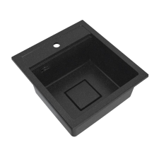 Gamma QUADRO 4550 gránit mosogató automata dugóemelő, szifonnal, fekete-szemcsés, beépíthető mosogatótálca