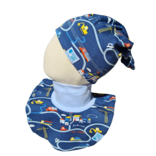  Garbósál, közlekedés, sötétkék babasapka, sál