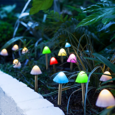 Garden LED-es szolár lámpa - 12 db mini gomba - színes - 28,5 cm x 4 m kültéri világítás