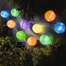 Garden Of Eden Napelemes lampion fényfüzér (10 db színes lampion, hidegfehér LED, 3,7 m) kültéri izzósor