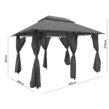 GardenLine Kerti Pavilon, Fém, Függönyökkel, Szürke, 3x4 m kerti bútor