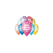GE.MA.R srl - Italy 30 cm-es Boldog születésnapot feliratos barack színű gumi léggömb - 100 db / csomag party kellék