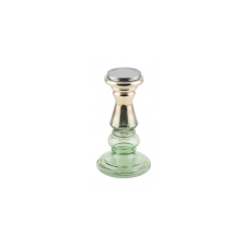 Gehlmann Geh.12001085 Üveg gyertyatartó antikolt zöld-arany 13x23cm gyertyatartó