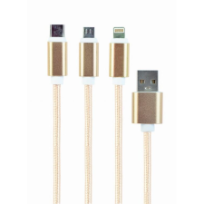 Gembird 3az1-ben USB-A - Lightning/microUSB/USB-C töltőkábel 1m aranyszínű (CC-USB2-AM31-1M-G) (CC-USB2-AM31-1M-G) mobiltelefon kellék
