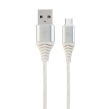 Gembird CC-USB2B-AMCM-2M-BW2 Premium cotton braided Type-C USB charging and data cable 2m Silver/White kábel és adapter