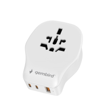 Gembird TPA-1A2C20-02-W Universal travel power adapter, 20 W, white kábel és adapter
