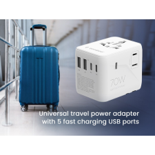 Gembird TPA-2A3C70-01-W Universal travel power adapter, 70 W, white kábel és adapter