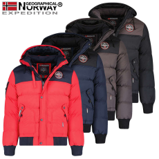  GEOGRAPHICAL NORWAY férfi kabát VOLVA MEN JKT 005 téli, steppelt kabát kapucnival, L Piros