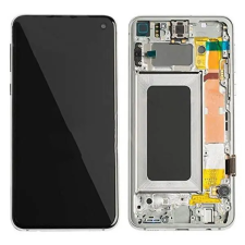 GH82-18843A Samsung Galaxy S10e OEM LCD kijelző érintővel Fehér kerettel, előlap mobiltelefon, tablet alkatrész