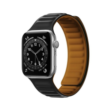 Gigapack Apple Watch Series 9 41mm pótszíj (egyedi méret, szilikon, bőr hatású, 3d minta, mágneses zár) fekete okosóra kellék