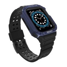 Gigapack Apple Watch Series 9 45mm pótszíj (egyedi méret, , közepesen ütésálló, állítható +  keret) fekete / kék okosóra kellék