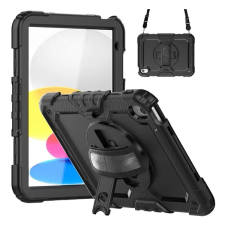Gigapack Defender műanyag telefonvédő (közepesen ütésálló, kitámasztó, 360°-ban forgatható + kézpánt, vállpánt) FEKETE Apple IPAD 10.9 (2022) tablet tok