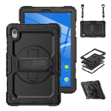 Gigapack Defender műanyag telefonvédő (közepesen ütésálló, kitámasztó, 360°-ban forgatható + kézpánt, vállpánt) FEKETE Lenovo Tab M10 FHD Plus (TB-X606X) tablet tok