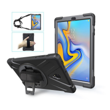 Gigapack Defender műanyag telefonvédő (közepesen ütésálló, kitámasztó, 360°-ban forgatható + kézpánt, vállpánt) FEKETE [Samsung Galaxy Tab A ... tablet tok
