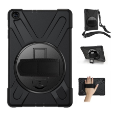 Gigapack Defender műanyag telefonvédő (közepesen ütésálló, kitámasztó, 360°-ban forgatható + kézpánt, vállpánt) FEKETE Samsung Galaxy Tab A 10.1 LTE (2019) SM-T515, Samsung Galaxy Tab A 10.1 WI tablet tok