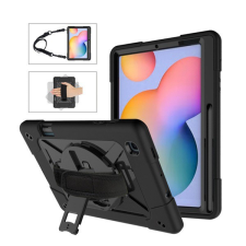 Gigapack Defender műanyag telefonvédő (közepesen ütésálló, kitámasztó, 360°-ban forgatható + kézpánt, vállpánt) FEKETE [Samsung Galaxy Tab S6 ... tablet tok