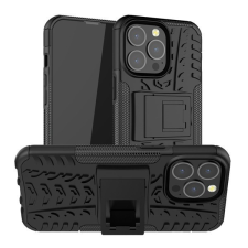 Gigapack Defender műanyag telefonvédő (közepesen ütésálló, szilikon belső, kitámasztó, autógumi minta) FEKETE [Apple iPhone 13 Pro] tok és táska