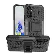Gigapack Defender műanyag telefonvédő (közepesen ütésálló, szilikon belső, kitámasztó, autógumi minta) FEKETE Samsung Galaxy A34 5G (SM-A346) tok és táska