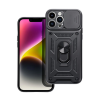 Gigapack Defender műanyag telefonvédő (közepesen ütésálló, szilikon belső, telefontartó gyűrű, kamera védelem) FEKETE Apple iPhone 15 Plus