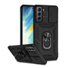 Gigapack Defender műanyag telefonvédő (közepesen ütésálló, szilikon belső, telefontartó gyűrű, kamera védelem) FEKETE Samsung Galaxy S21 FE (SM-G990)