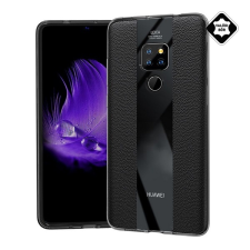 Gigapack Huawei Mate 20 szilikon telefonvédő (valódi bőr bevonat, csíkos, fekete) tok és táska