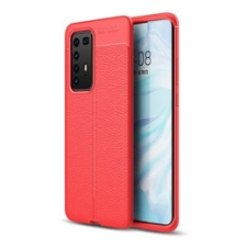 Gigapack Huawei P40 Pro Szilikon telefonvédő (bőr hatású, varrás minta, piros) tok és táska