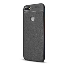 Gigapack Huawei Y7 Prime (2018) Szilikon telefonvédő (bőr hatású, varrás minta, fekete) tok és táska