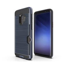 Gigapack Műanyag telefonvédő (szilikon belső, közepesen ütésálló, bankkártya tartó, szálcsiszolt minta) SÖTÉTKÉK [Samsung Galaxy S9 (SM-G960)] (5996457751723) tok és táska