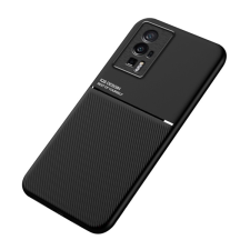 Gigapack Műanyag telefonvédő (szilikon keret, közepesen ütésálló, beépített fémlemez, bőr hatású hátlap, csíkos minta) FEKETE Xiaomi Poco F5 Pro tok és táska