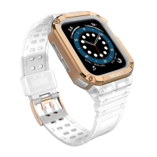 Gigapack Pótszíj (egyedi méret, szilikon, közepesen ütésálló, állítható + szilikon keret) FEHÉR / ROZÉARANY Apple Watch Series 4 44mm, Apple Watch Series 5 44mm, Apple Watch Series 3 42mm, Apple W okosóra kellék