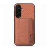 Gigapack Szilikon telefonvédő bőr hatású hátlap mágneses kártyatartó RFID Samsung A57 5G sötétbarna GP-183626