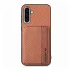 Gigapack Szilikon telefonvédő ütésállóság bőr hatású hátlap mágneses kitámasztó kártyatartó RFID karbon minta Samsung A36 5G sötétbarna GP-183622