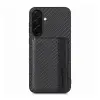 Gigapack Szilikon telefonvédő ütésállóság bőr hatású hátlap mágneses kitámasztó kártyatartó RFID karbon minta Samsung Galaxy A37 5G fekete GP-183620