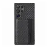 Gigapack Szilikon telefonvédő ütésállóság bőr hatású hátlap mágneses kitámasztó kártyatartó RFID karbon minta Samsung Galaxy S25 Ultra fekete GP-183619