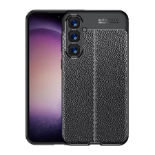 Gigapack Szilikon telefonvédő (ütésállóság, bőr hatású, varrás minta) FEKETE tok és táska