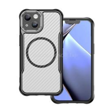 Gigapack Szilikon telefonvédő (ütésállóság, légpárnás sarok, kameravédő, karbon minta, MagSafe) FEKETE (GP-168566) tok és táska