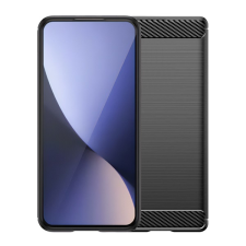 Gigapack Szilikon telefonvédő (ütésállóság, légpárnás sarok, szálcsiszolt, karbon minta) FEKETE Realme 12 Plus mobiltelefon kellék