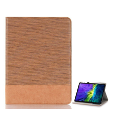 Gigapack Tok álló, bőr hatású (aktív FLIP, oldalra nyíló, asztali tartó funkció, textil minta) VILÁGOSBARNA [Apple IPAD Pro 12.9 (2020)] tablet tok