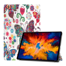 Gigapack Tok álló, bőr hatású (aktív FLIP, oldalra nyíló, TRIFOLD asztali tartó funkció, színes pillangó minta) FEHÉR Lenovo Tab P11 Pro (TB-J706F) tablet tok