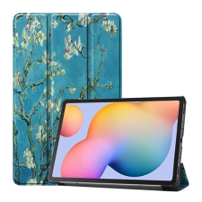 Gigapack Tok álló, bőr hatású (aktív FLIP, oldalra nyíló, TRIFOLD asztali tartó funkció, virág minta) KÉK Samsung Galaxy Tab S6 Lite 10.4 WIFI (SM-P610) 2020, Samsung Galaxy Tab S6 Lite 10.4 LTE (S tablet tok