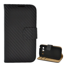 Gigapack Tok álló, bőr hatású (FLIP, oldalra nyíló, asztali tartó funkció, karbon minta) FEKETE Samsung Galaxy Ace 4 LTE (SM-G357FZ) tok és táska