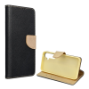 Gigapack Tok álló, bőr hatású (FLIP, oldalra nyíló, asztali tartó, kártyazseb, textil hatás) FEKETE/ARANY Samsung Galaxy A55 5G (SM-A556)