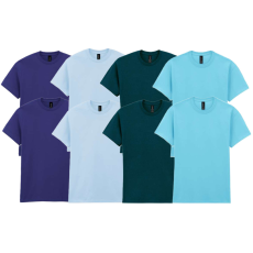 GILDAN 8 db-os, 4 színes csomagban Gildan kereknyakú pamut póló, Cobalt, Light Blue, Midnight, Sky-M