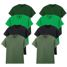 GILDAN 8 db-os, 4 színes csomagban Gildan kereknyakú pamut póló, Forest Green, Irish Green, Black, Military Green-M
