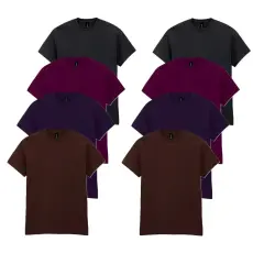 GILDAN 8 db-os, 4 színes csomagban Gildan kereknyakú póló, Black, Maroon, Blackberry, Dark Chocolate-M
